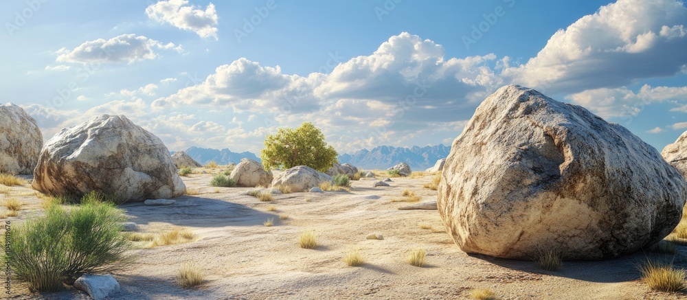Aufkleber granite boulders in a desert landscape. with copy space image. place for adding text or design