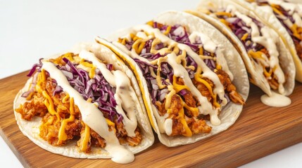 Fresh Tacos with Vibrant Toppings on Wooden Platter