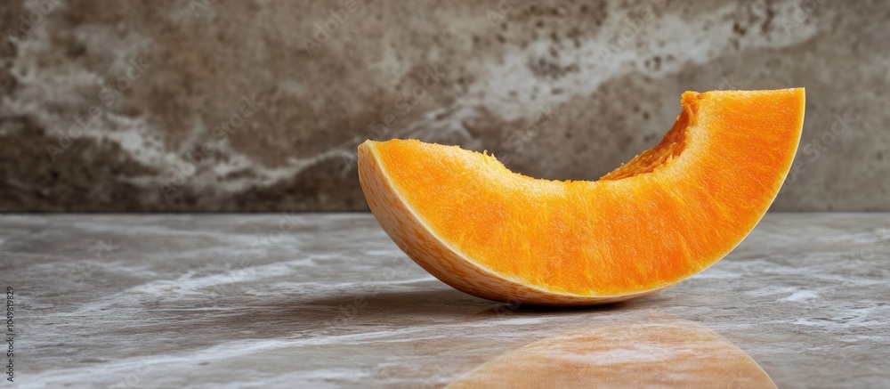 Fototapete a piece of pumpkin on a marble table. with copy space image. place for adding text or design