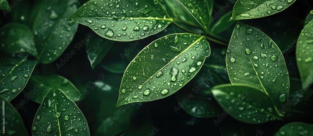 Poster stunning macro photography of green leaves following a rain shower. with copy space image. place for