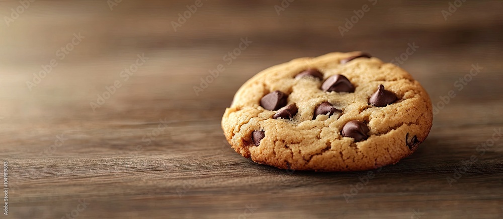 Poster close up of a chocolate chip cookie on a table. with copy space image. place for adding text or desi
