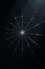 Obraz premium Intricate spiderweb in dim light: nature's craftsmanship and delicate geometry