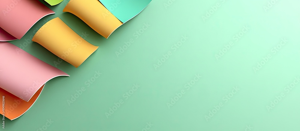 Poster Colorful blank stickers set against a light green background. with copy space image. Place for adding text or design