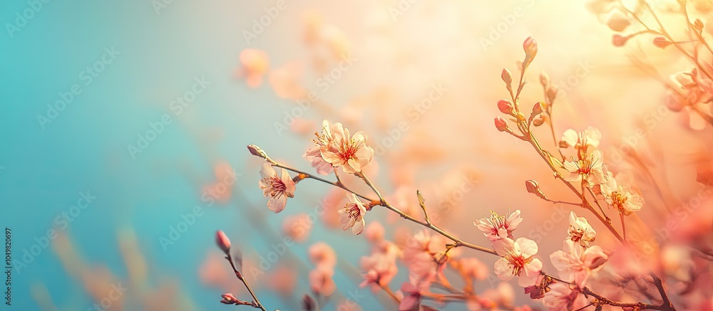 Leinwandbilder lovely blooming branches against a colored background. with copy space image. place for adding text 