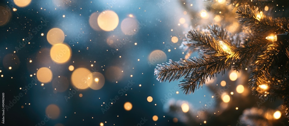 Poster holiday lighting and decor concept christmas garland bokeh lights. with copy space image. place for 