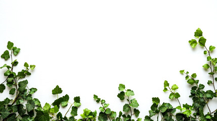 Green Ivy border on white background with copy space.