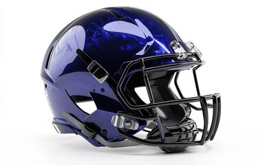 Fototapeta premium Football Helmet: A sports helmet with a glossy finish and strong face guard, positioned on a white background