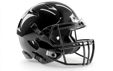 Naklejka premium Football Helmet: A sports helmet with a glossy finish and strong face guard, positioned on a white background