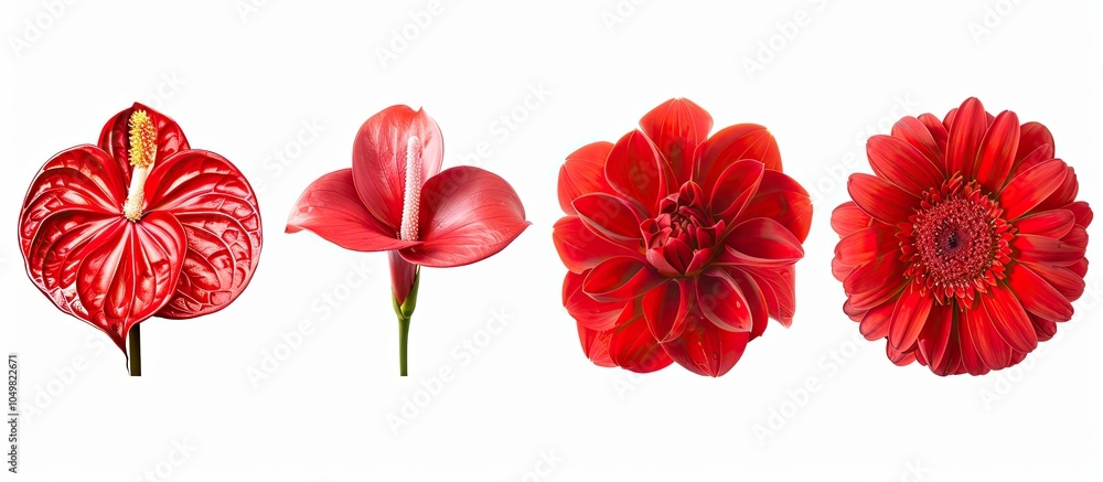 Poster collection of stunning red flowers isolated on a white background tail flower or flaming flower anth