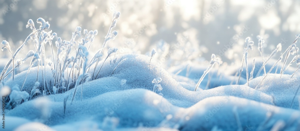 Leinwandbilder frosty grass blanketed in snow in a winter forest. with copy space image. place for adding text or d