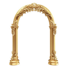 Naklejka premium Golden decorative arch with intricate details, isolated on transparent cutout background
