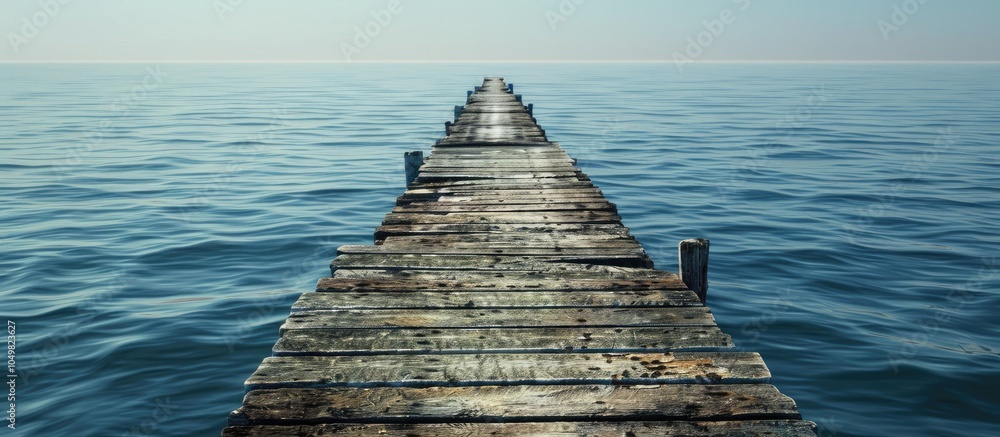 Poster old wooden seaside pier remnants of aged piers close to the ocean water. with copy space image. plac