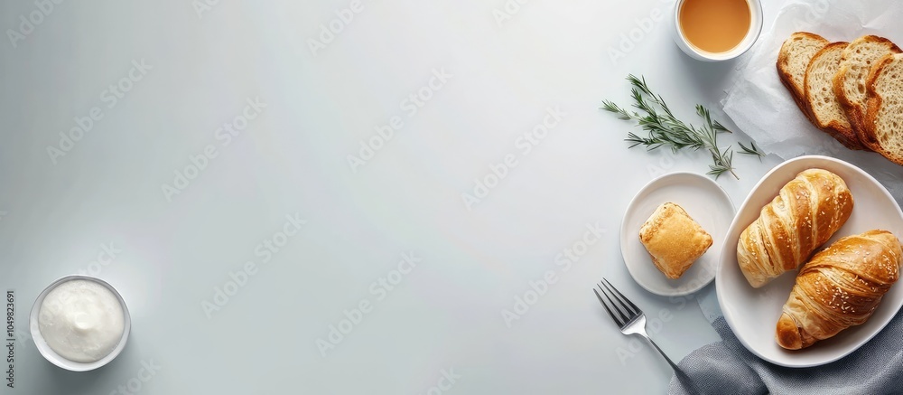 Poster breakfast arrangement in a flat lay style with copyspace