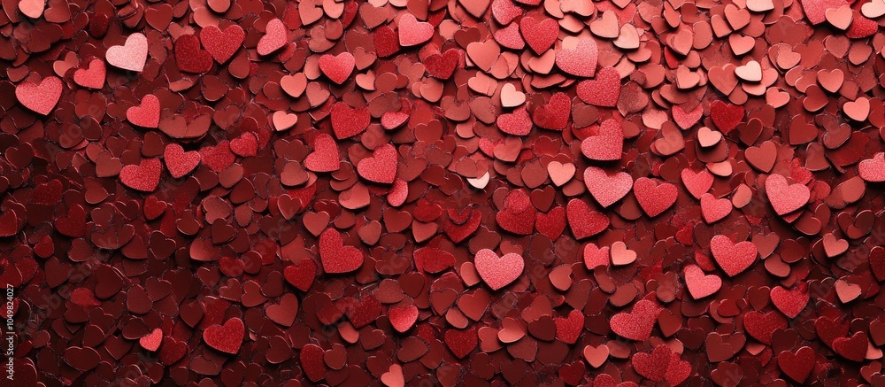 Aufkleber Red heart confetti texture Happy Valentine s Day backdrop. with copy space image. Place for adding text or design