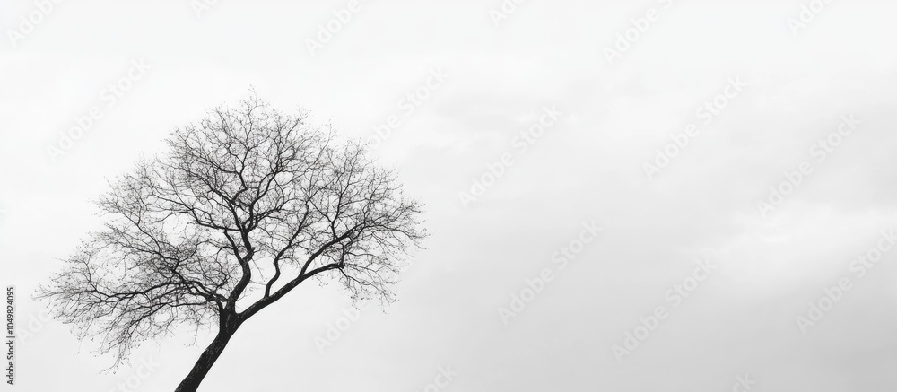 Poster The outline of a leafless tree against a light sky with clouds. with copy space image. Place for adding text or design