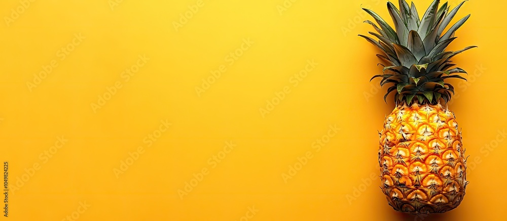 Fototapete pineapple on an orange backdrop top view copy space minimal style pattern pop art design creative id