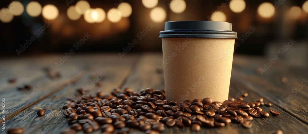Leinwandbilder Coffee bean tabletop note background americano tumbler espresso. with copy space image. Place for adding text or design