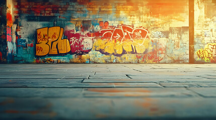 Fototapeta premium Graffiti Wall Background with Pavement