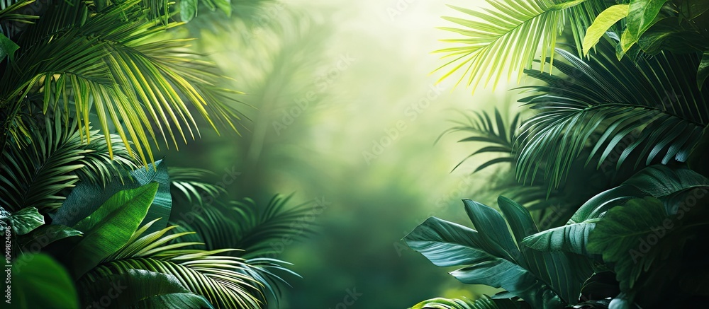 Poster green foliage tropical regions. with copy space image. place for adding text or design
