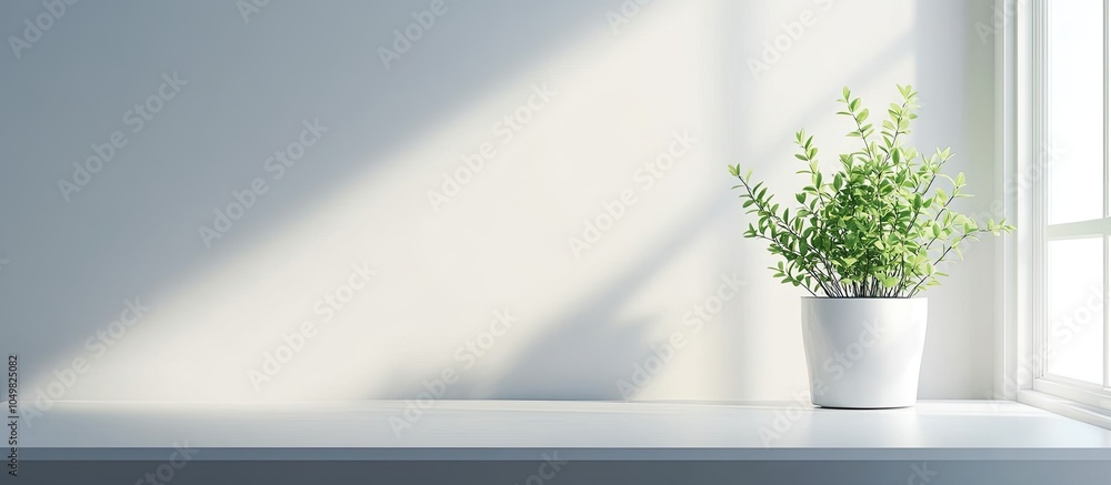Leinwandbilder white desk space available for your decoration and a window featuring a small green plant. with copy
