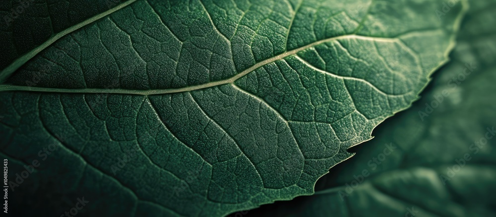 Poster close up view of a dark green leaf with copyspace serving as a background concept