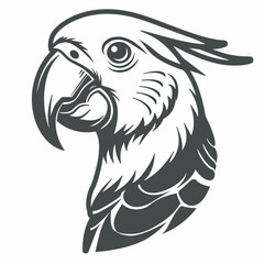 Obraz premium Black And White Parrot Head Illustration Mascot Logo Design Inspiration Branding Identity Tropical Bird Animal Wildlife Nature Zoo Exotic Colorful Feather Beak Wing Wildlife Animal Aves Ornithology