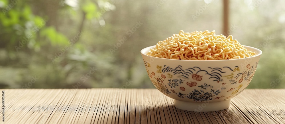 Leinwandbilder Instant Noodles in a Bowl on a Table. with copy space image. Place for adding text or design