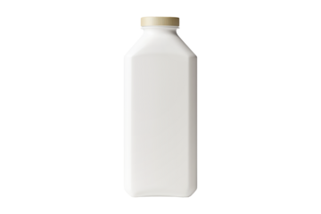 White plastic milk bottle with cap isolated on white background. Concept of packaging, storage, and container design.
