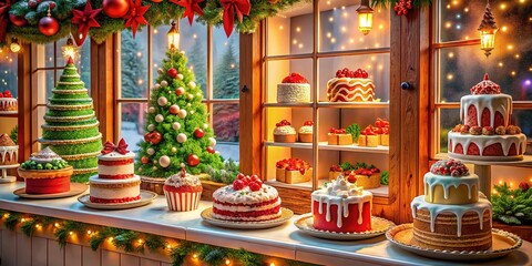 Fototapeta premium Festive flavors and treats await at our Christmas cake shop.