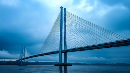 Obraz premium Modern cable-stayed bridge against a cloudy sky.