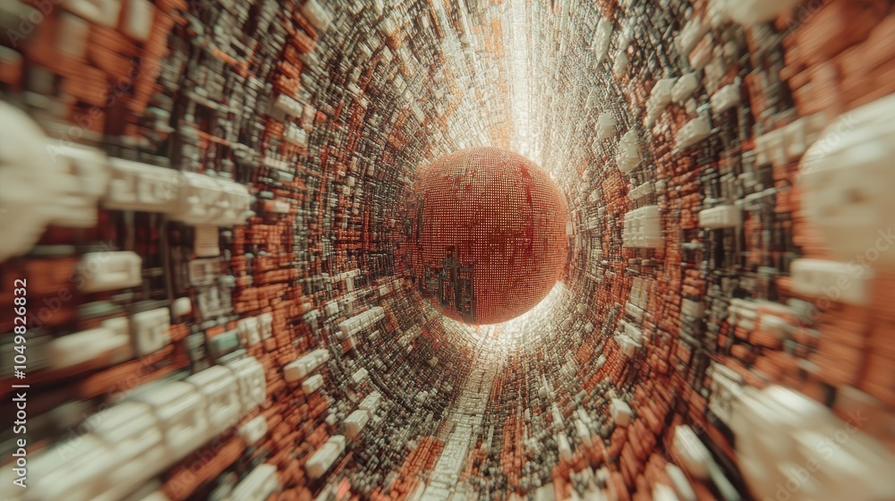 Poster abstract digital scene showing a secure server as the core, with dynamic data streams flowing in fro