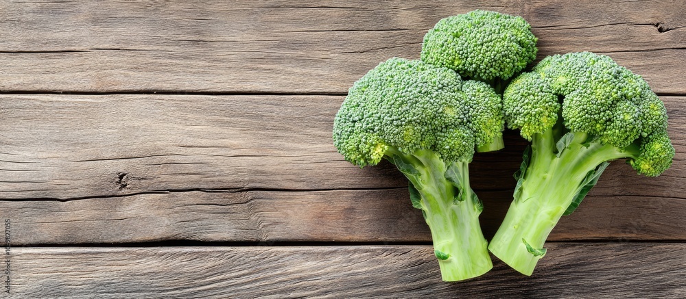 Aufkleber fresh broccoli isolated on a wooden surface copy space and selected focus image