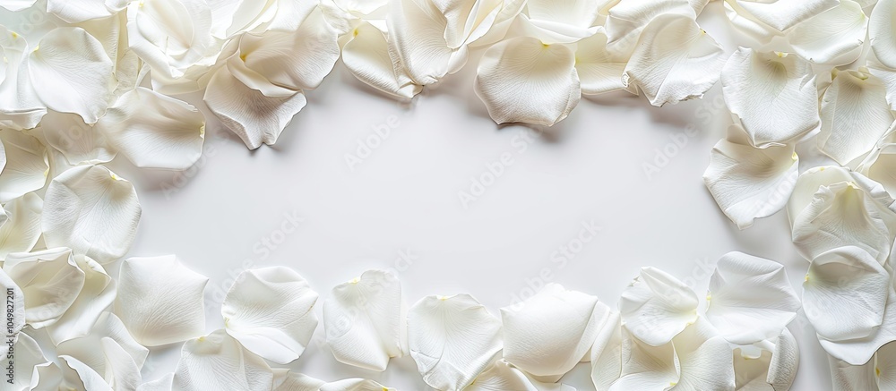 Poster blank white space framed by white petals creating a romantic backdrop with room for text. with copy 