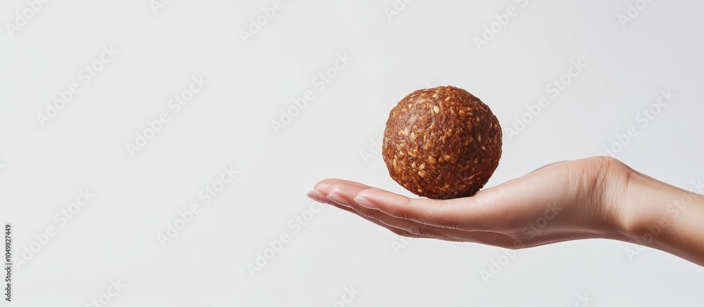 Aufkleber perkedel kentang held by a woman against a white background. with copy space image. place for adding