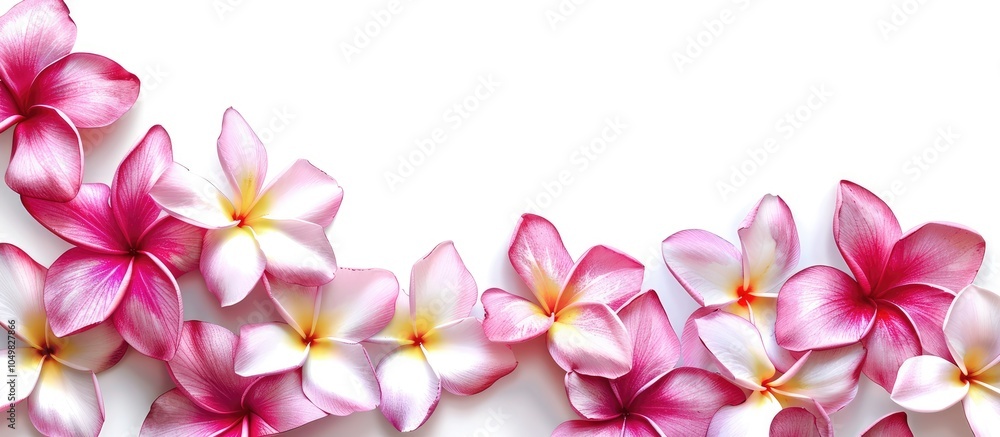 Leinwandbilder Plumeria flowers set against a white background. with copy space image. Place for adding text or design