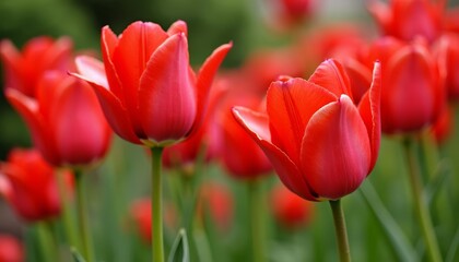 Fototapeta premium Vibrant bouquet of red tulips in bloom