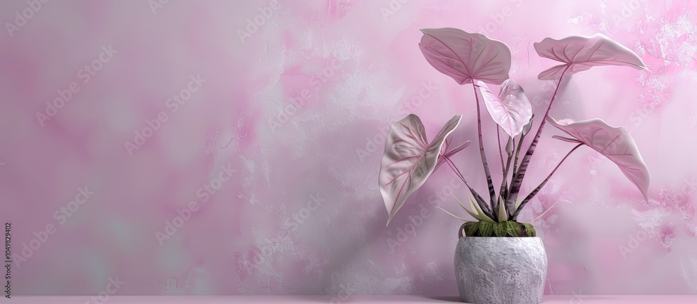 Poster alocasia pink dragon in a planter. with copy space image. place for adding text or design