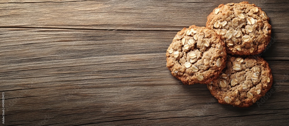 Poster oat cookies on a wooden surface. with copy space image. place for adding text or design