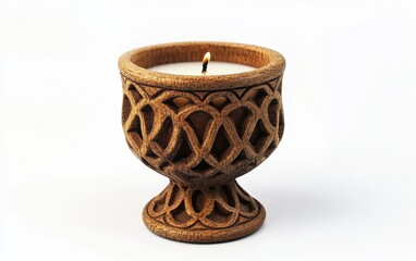 Candle Holder: A small, decorative candle holder with an intricate design, isolated on a clean white background 