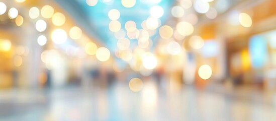 Abstract blur of a vibrant shopping mall attractive bokeh interior light backdrop. with copy space image. Place for adding text or design