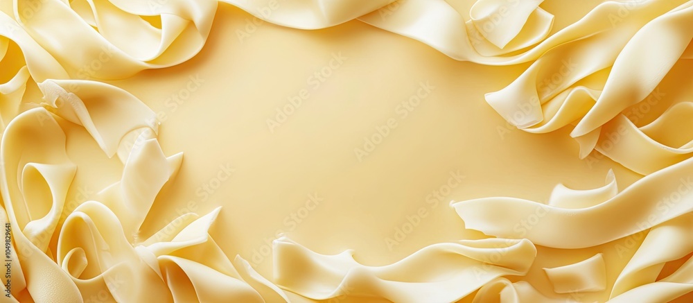 Leinwandbilder White chocolate curls and text area on a colored background top view. with copy space image. Place for adding text or design