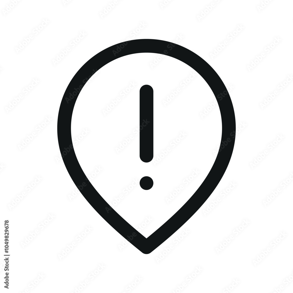 Aufkleber exclamation mark map pin ui icon, location warning simple line user interface vector symbol