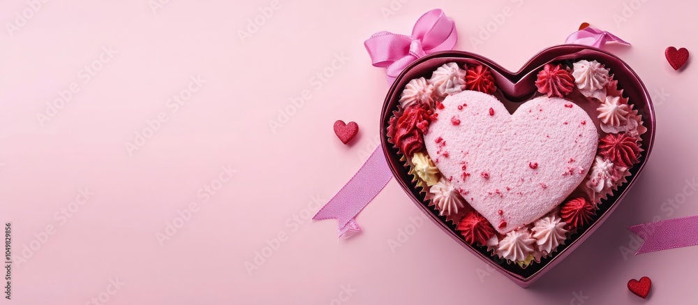 Poster box featuring a heart shaped bento cake on a pink background celebration of valentine s day. with co