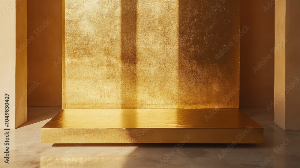 Aufkleber shiny gold bar in a minimalist setting, reflecting light and showcasing a sense of value and opulenc