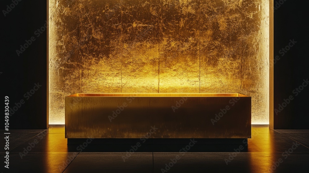 Poster shiny gold bar in a minimalist setting, reflecting light and showcasing a sense of value and opulenc