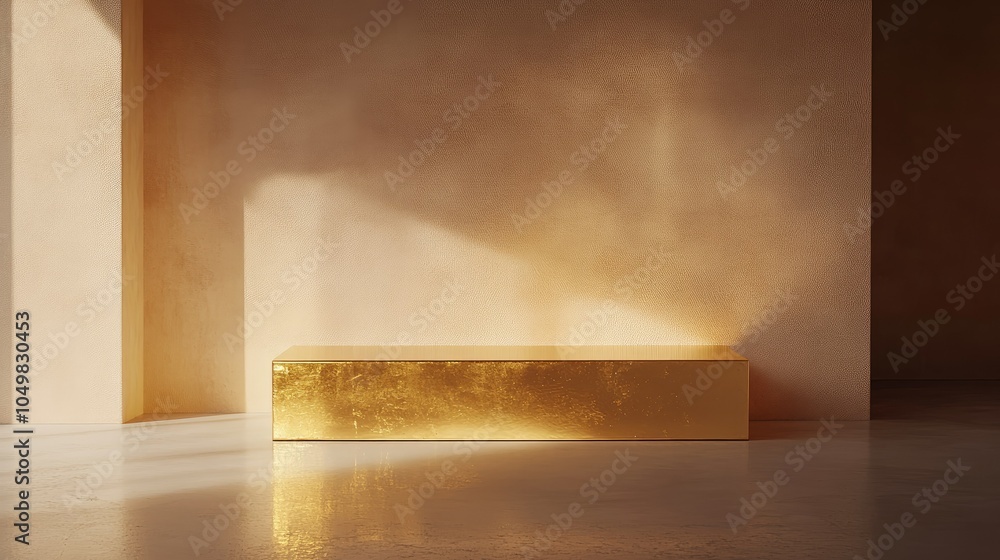 Aufkleber shiny gold bar in a minimalist setting, reflecting light and showcasing a sense of value and opulenc