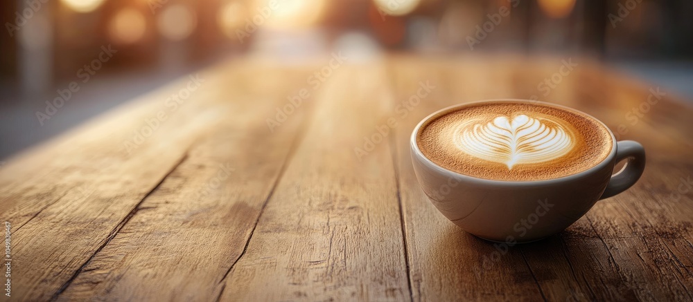 Leinwandbilder close up of latte art on hot coffee placed on a wooden table. with copy space image. place for addin