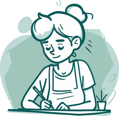 Young Woman Writing Journaling Daily Routine Planning Mindfulness Self Care Hand Drawn Illustration