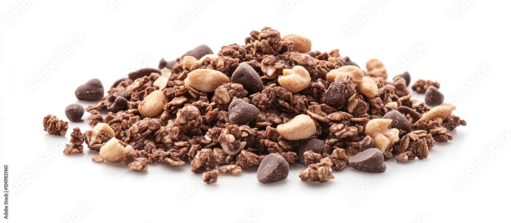 Aufkleber chocolate granola cereal with nuts isolated on a white background. with copy space image. place for 