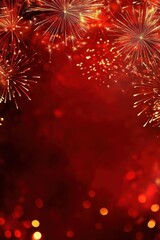 Obraz premium Vibrant Fireworks Display in Shades of Red and Gold